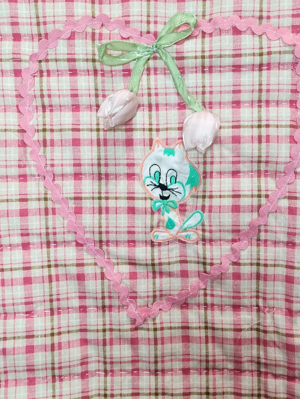 Hand Stitched Baby Quilt Pink Plaid 43x43 Whole Cloth